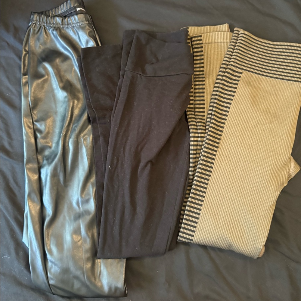 Forever 21 Leggings Bundle Size Small | Faux Leather + Ribbed + Basic Black